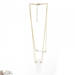 Gold plated double necklace with crystal beads and natural stone