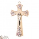 Croce in legno fiore con Cristo - 15 cm