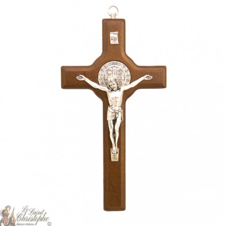 Croix de Saint Benoit en bois brun - 20 cm