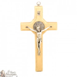 Cross of St. Benedict in natural wood - 20 cm