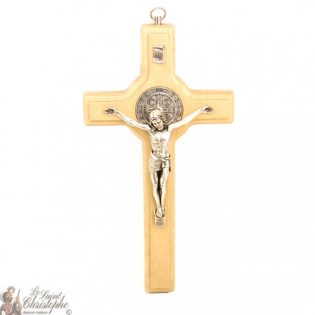 Cross of St. Benedict in natural wood - 20 cm