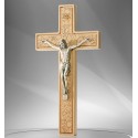 Cruz de madera tallada floral con Cristo - 16 cm