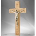 Floral carved wood cross with Christ - 16 cm