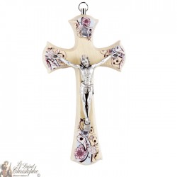 Bloem houten kruis met Christus - 20 cm