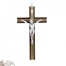 Croix bois brun avec Christ metal doré - 20 cm