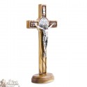 Saint Benedict cross in olive wood - 20 cm - based