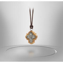 Cordon pendentif croix métal Saint esprit -  Saints protecteurs - bois d'olivier 