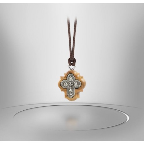 Kraal kruis hanger metalen Heilige Geest - Patron Saints - olijfhout
