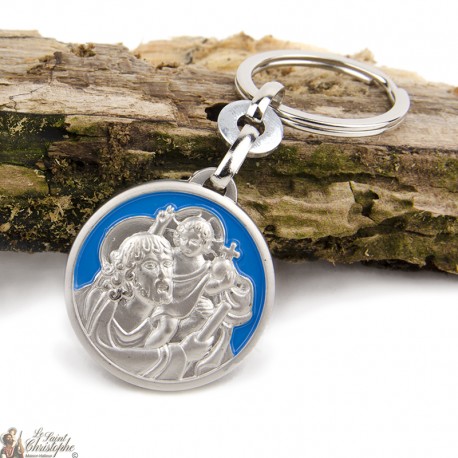 Keychains St. Christopher - Silver metal - blue