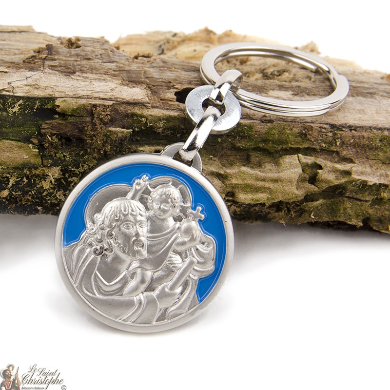 MaMeMi Porte-Clés Saint Christophe Bleu – Porte-Bonheur Voyageur & Automobiliste, Finition Française Élégante, Idée Cadeau Voiture