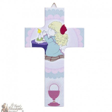 Wooden cross pink Angel - 15 cm