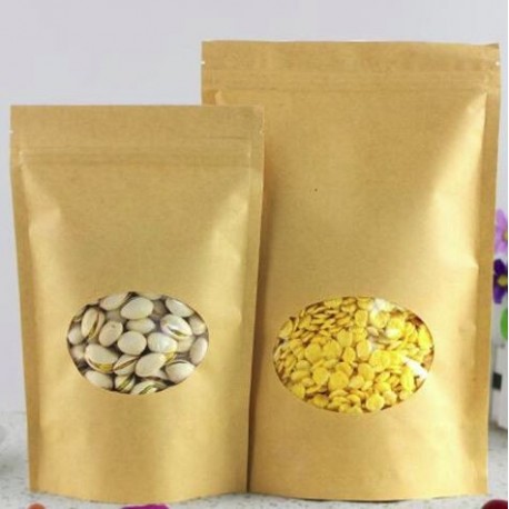Bolsa kraft con ventana y cierre de cremallera 