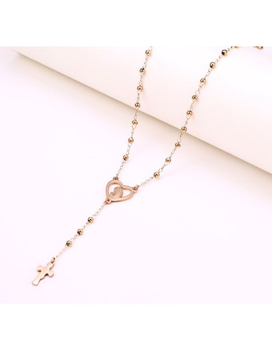 Chapelet acier inoxydable - Plaqué or rose 