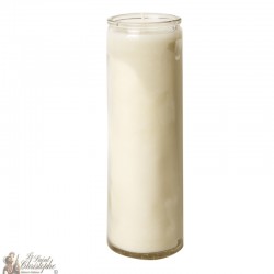 White wax candle in glass container