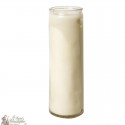 White wax candle in glass container