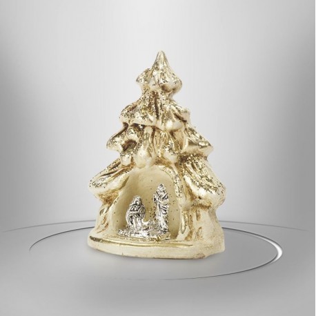 Cream-coloured clay nativity scene with gilding - 7.5 cm