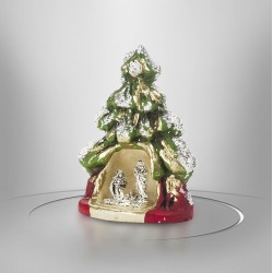 Belén con forma de abeto verde y rojo con dorados - 7,5 cm