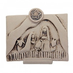 Gesneden iconische plaquette van de Heilige Familie in terracotta