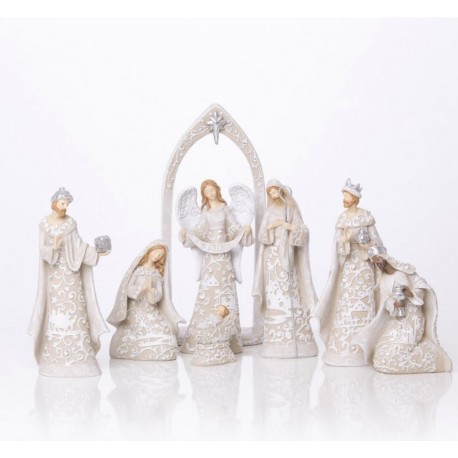 Pesebre de Navidad moderno de resina - 7 piezas