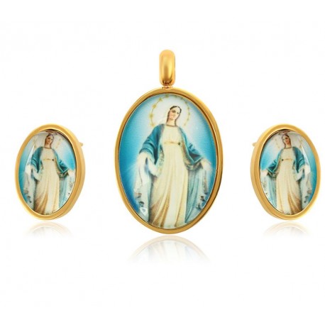 Set of pendants and earrings Miraculous Virgin - 24 k gold plated