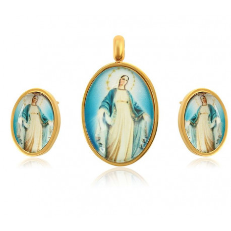 Set di pendenti e orecchini Miraculous Virgin - Placcato oro 24 kt.