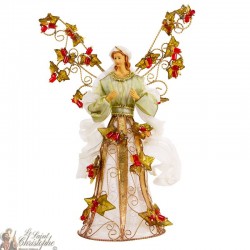 Engel aus Metall mit weißem Kleid und Perlen - 33 cm