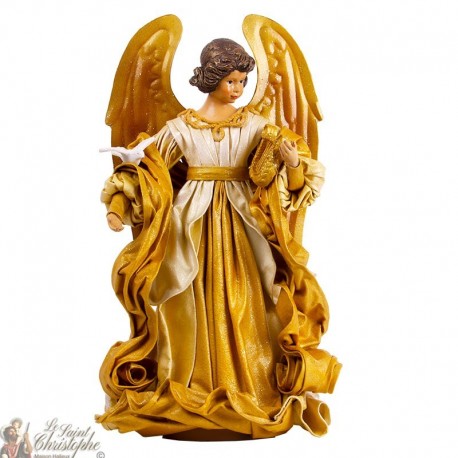 Golden and draped angel with dove and harp