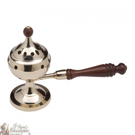 Censer on copper stand with long wooden handle