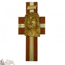 Cruz de madera con cabeza de Cristo - 30 cm