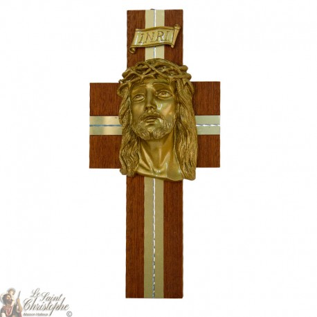 Croix en bois avec tête du Christ - 30 cm