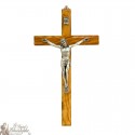Christuskruis van olijfhout en metaal - 21 cm