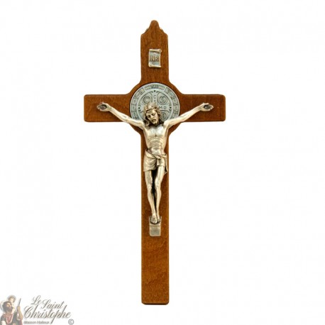 Cross of St. Benedict in brown wood - 20 cm