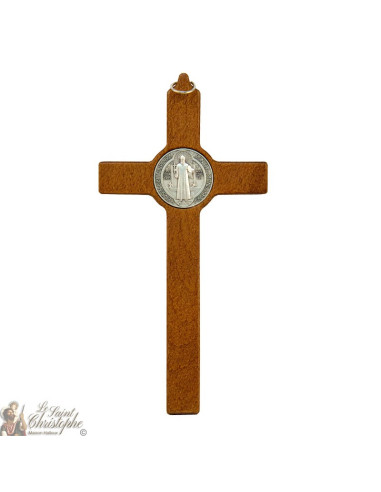 Cross of St. Benedict in brown wood - 20 cm