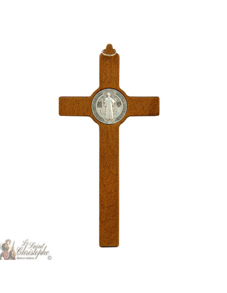 Kruis van St. Benedict in bruin hout - 20 cm