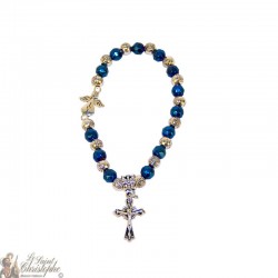 Bracelet dizainier perles bleu et argentées Medjugorjé