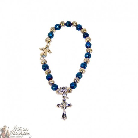 Blauwe en zilveren kralen armband Medjugorje