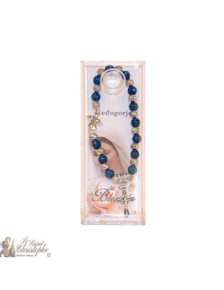 Bracelet dizainier perles bleu et argentées Medjugorjé