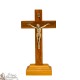 Olive wood cross on metal Christ base - 14 cm