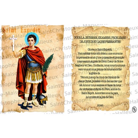 Novene kaars sticker met Frans gebed - Saint Expedit