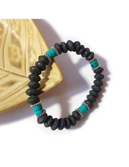Bracelets turquoise et pierres de lave - lot de 4 pièces