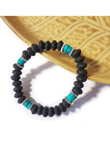 Bracelets turquoise et pierres de lave - lot de 4 pièces
