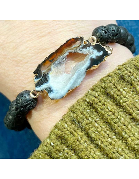 Lava stone and agate slice bracelets - set of 4 pieces