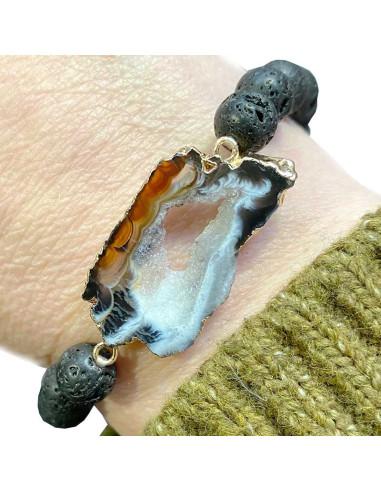 Pulseras de piedra de lava y rodajas de ágata - Juego de 4