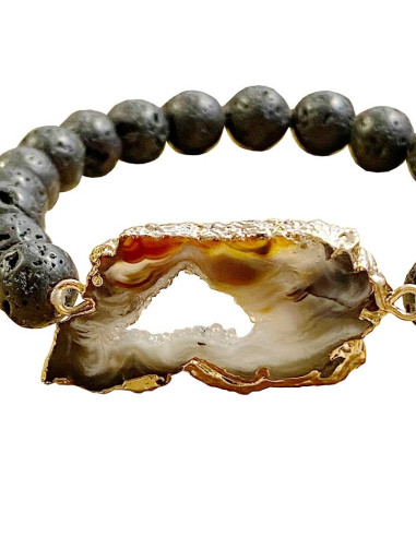 Lava steen en Agaat plak armbanden - Set van 4