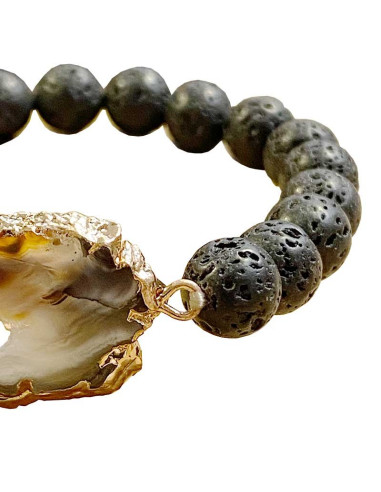 Pulseras de piedra de lava y rodajas de ágata - Juego de 4