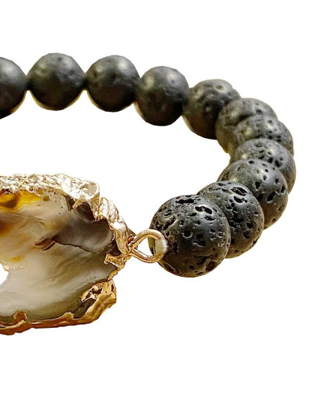 Bracelets en pierre de lave et tranche d'agate - lot de 4 pièces