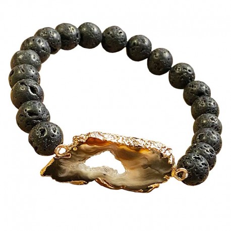 Lava stone and agate slice bracelets - set of 4 pieces