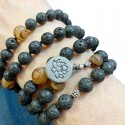 Bracelet or necklace made of lava stone and agate with lotus pendant - lot of 2 pieces