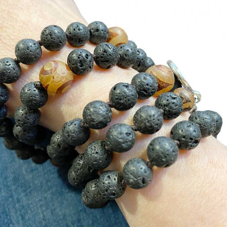 Lava stone and agate slice bracelets - set of 4 pieces