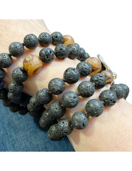 Bracciali in pietra lavica e agata - Set di 4 pezzi